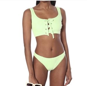 GANNI Net Sustain Lace-Up Grommet Ribbed Patina Green Bikini Tank Top(38/M)